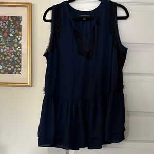 Lane Bryant Navy Sleeveless Blouse with Lace Accents